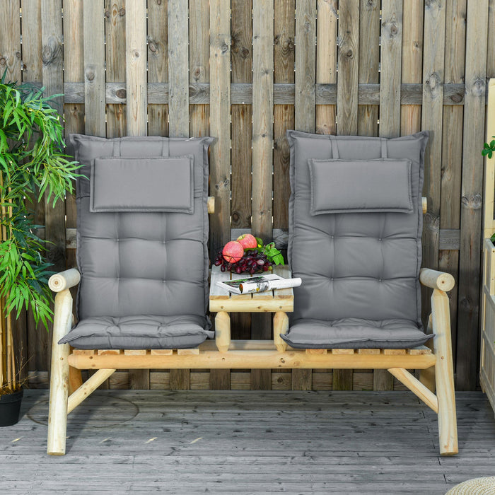 High Back Padded Patio Chair Cushions with Pillow - Set of 2, Durable Outdoor Seating Comfort, 20x50x9cm - Ideal for Home and Garden Relaxation in Dark Grey