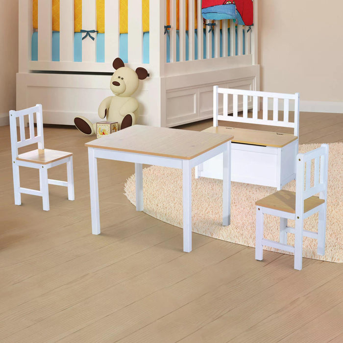 Pine Wood Kids Bedroom Collection - 4-Piece Furniture Set in Oak/White Finish - Perfect for Children's Room Makeover