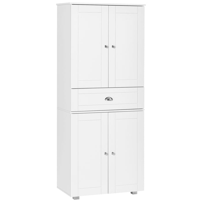 Freestanding Kitchen Pantry Cupboard - Storage Cabinet with Drawer & 3 Adjustable Shelves - Ideal for Dining & Living Room Organization, White