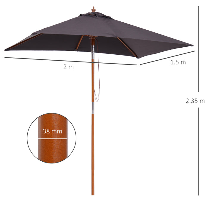 Bamboo Wooden Frame Parasol with Tilt Mechanism - 2m by 1.5m Large Outdoor Sun Umbrella in Deep Grey - Perfect for Patio Shade and Garden Comfort