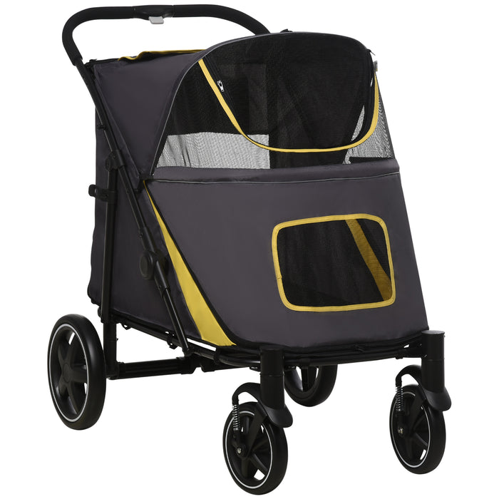 Pet Travel Carriage - Shock-Absorbing Stroller with Universal Front Wheels & One-Click Folding - Ideal for Dogs & Cats, with Brakes, Storage & Mesh Window