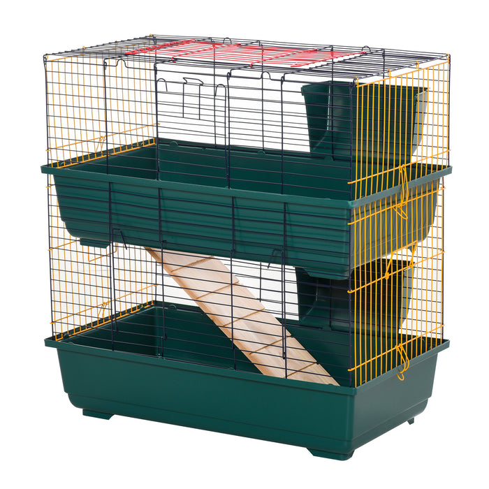 2-Story Small Animal Cage with Accessories - Spacious Pet Habitat with Three Access Doors, Ideal Play House for Chinchillas, Puppies, Guinea Pigs - 80x44x82cm Multilevel Comfort