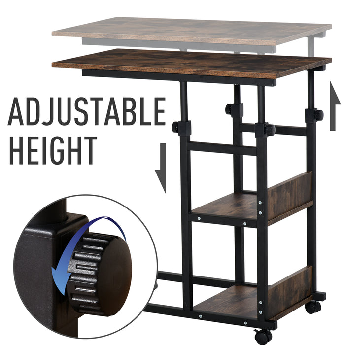 Industrial C-Shaped Rolling Side Table - 3-Tier Storage, Adjustable Height, End Desk with Wheels - Convenient for Sofa/Bedside Use & Small Space Organization