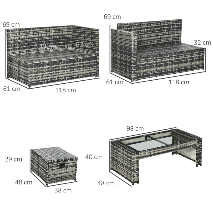 Rattan Outdoor Lounge Suite - 6-Piece, Grey 8-Seater Patio Set with Cushioned Loveseats, Footstools & Table - Ideal for Garden Entertaining and Relaxation