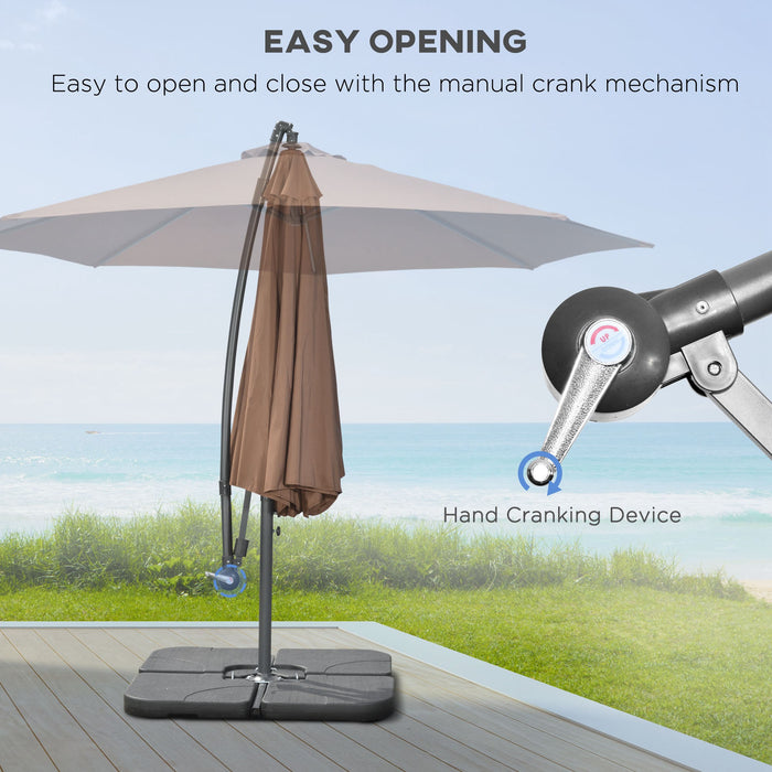 Deluxe Garden Banana Parasol - Cantilever Umbrella with Crank Handle and Cross Base, Includes Weights and Cover, Coffee Color - Perfect for Outdoor Sun Shade and Relaxation