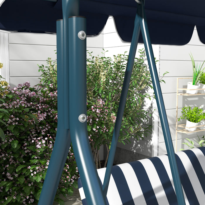 3-Seat Swing Chair - Adjustable Canopy Garden Swing Seat for Patio in Blue and White - Ideal for Relaxing Outdoors