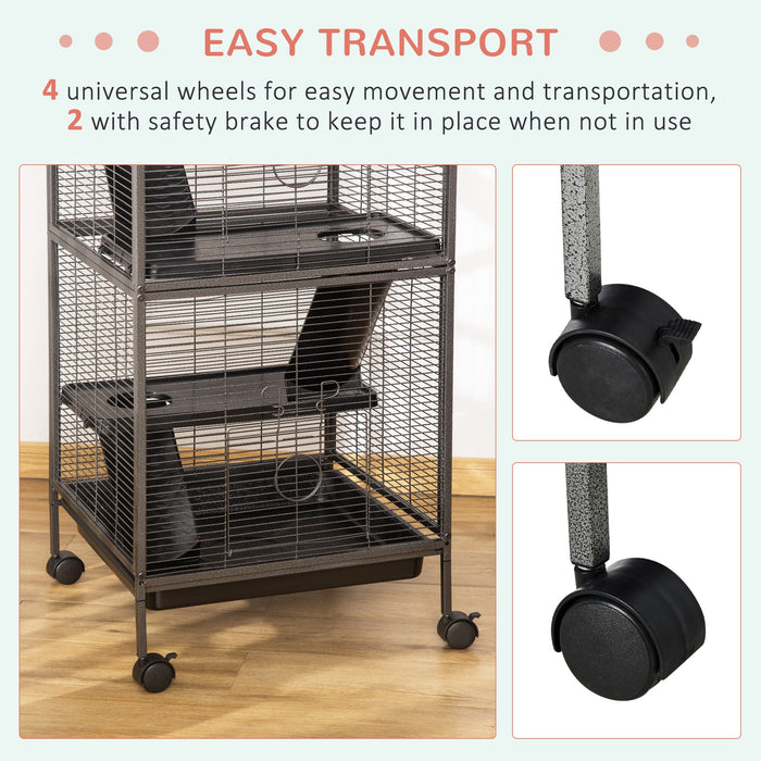 Deluxe Wheeled Small Animal Habitat - Chinchilla, Ferret & Kitten Friendly Cage with Hammock & 4 Platforms - Includes Removable Tray for Easy Cleaning