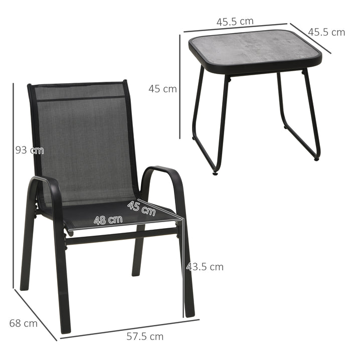 Patio Bistro Set with Stackable Chairs - 3-Piece Outdoor Furniture with Breathable Mesh and Solid PSC Table - Ideal for Garden and Balcony Entertaining