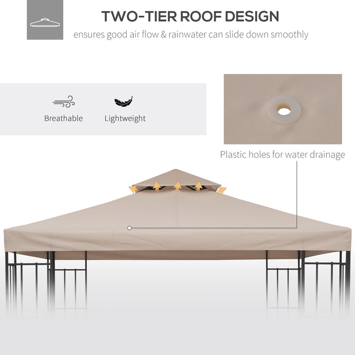 Double Tier Gazebo Canopy Replacement - 3x3m Deep Beige Pavilion Roof Cover - Ideal for Outdoor Shelter and Patio Upgrade