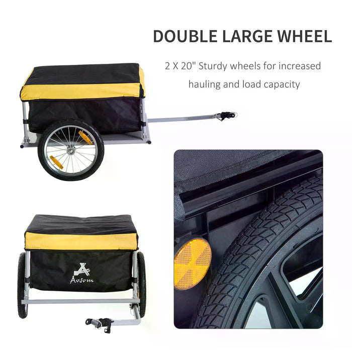 Steel Frame Bike Cargo Trailer - Sturdy Storage Cart and Luggage Trailer with Hitch, Yellow - Ideal for Transporting Goods and Outdoor Adventures