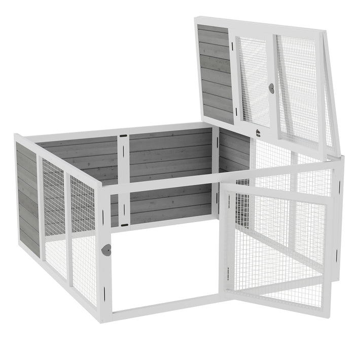 Small Animal Habitat - Indoor/Outdoor Hutch for Rabbits, Guinea Pigs, Ferrets, Ducks, and Chinchillas with Openable Roof - Secure and Spacious Hideaway for Pets, Grey Color