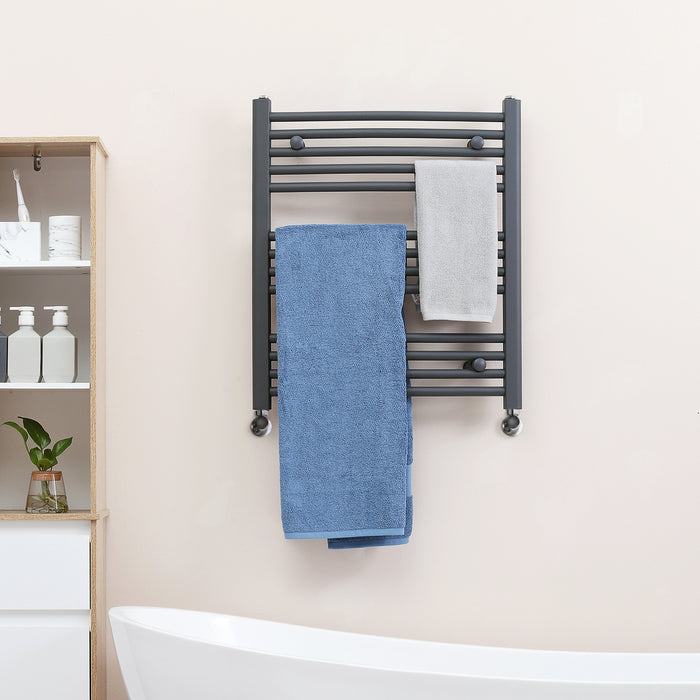 Heated Towel Rail Radiator - Hydronic Bathroom Ladder Warmer, 600mm x 700mm, Grey Finish - Ideal for Central Heating and Cozy Towels