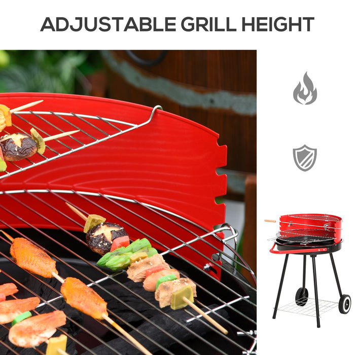 Adjustable Height Charcoal BBQ Grill - Garden Grill Trolley with Convenient Wheels and 3-Tier Storage - Perfect for Outdoor Cooking and Backyard Parties