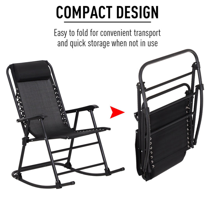 Outdoor Zero-Gravity Rocking Chair - Adjustable Folding Seat with Headrest for Comfort - Perfect for Patio, Deck, Camping, and Fishing, Black