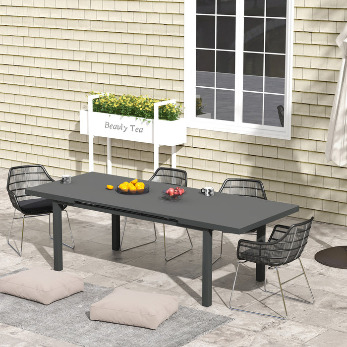 Extensible Aluminum Patio Table - 6-8 Seater Rectangular Outdoor Dining Furniture for Lawn & Balcony - Ideal for Family Gatherings in Charcoal Grey