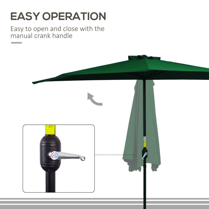 Half Parasol Semi-Circle Patio Umbrella with Crank Handle - Sturdy Metal Frame for Balcony Use - Ideal Sun Shade for Small Spaces (Base Not Included), Green