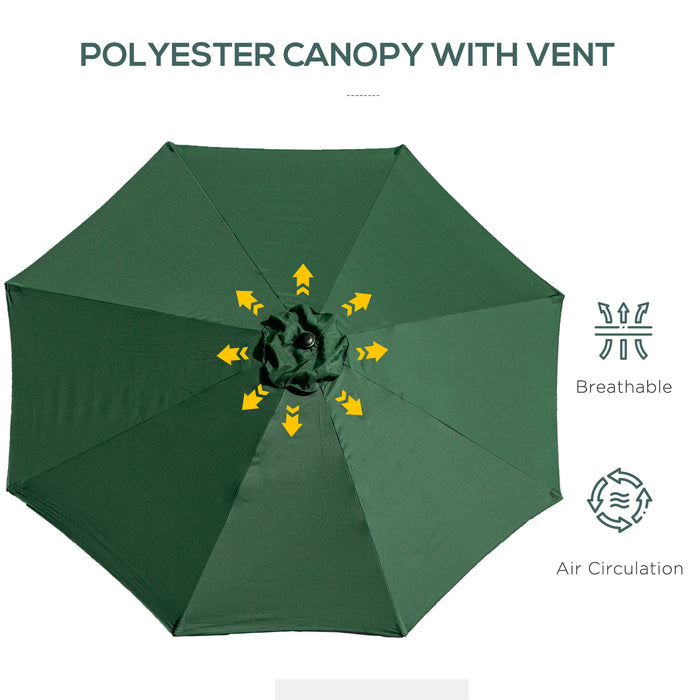 Tilting Parasol Garden Umbrella - Outdoor Sun Shade with 8 Ribs, Tilt, and Crank Handle in Green - Ideal for Balcony, Bench & Garden Areas