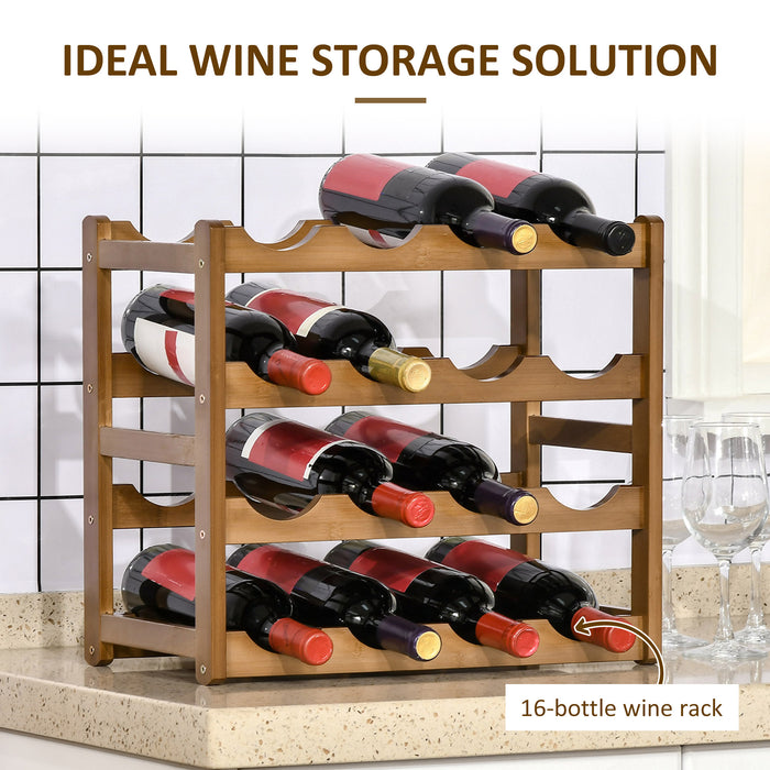 Bamboo Wine Rack - 16-Bottle Capacity & 4-Tier Water Bottle Organizer, Countertop Display Shelf - Stylish Storage for Home Bar Enthusiasts