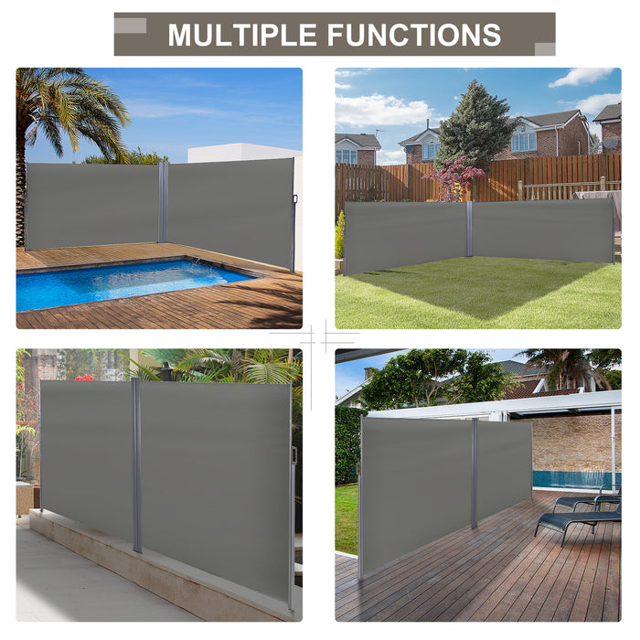 Retractable Double-Sided Patio Awning - Folding Privacy Wall & Sun Shade Divider in Grey - Ideal for Outdoor Comfort and Indoor Room Separation