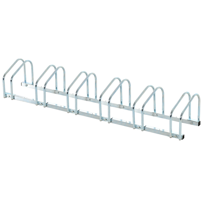 Bicycle Floor-to-Wall Secure Parking Stand - 6-Slot Lockable Bike Storage Rack, 179L x 33W x 27H, Silver - Ideal for Cyclists and Garage Organizers