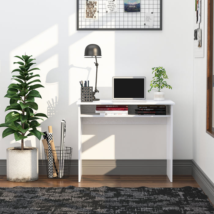 Space-Saving Computer Writing Desk with Storage - Compact Workstation with Learning Center for Home Office, 90x50 cm Size - Ideal for Students and Professionals, White