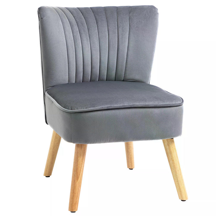 Chic Velvet Tub Chair - Grey Upholstered Accent Seat with Padded Curved Back & Wooden Legs - Elegant Home Furniture for Living Room or Bedroom