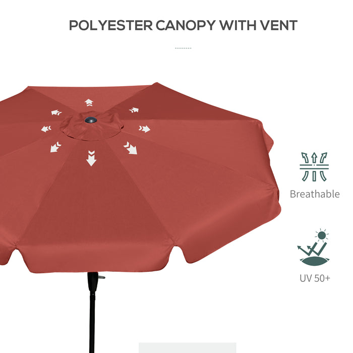 Wine Red 2.66m Patio Umbrella - Outdoor Garden Parasol with Elegant Ruffles and Sun Shade - 8 Rib Durable Design for Cozy Tableside Relaxation