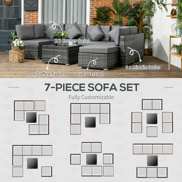 PE Rattan 8-Piece Corner Sofa Set - Outdoor Patio Wicker Furniture with Washable Cushion Covers and Tempered Glass Table - Grey, Comfortable Seating for Garden & Deck Spaces