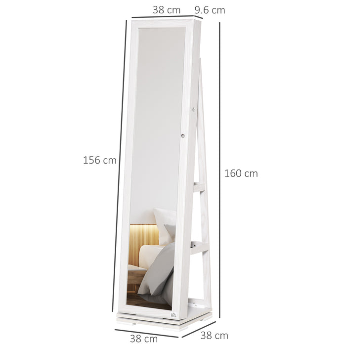 Rotating Jewelry Armoire with Full-Length Mirror - Lockable Storage Organizer with Built-In Small Mirror, White - Ideal for Safekeeping and Accessorizing