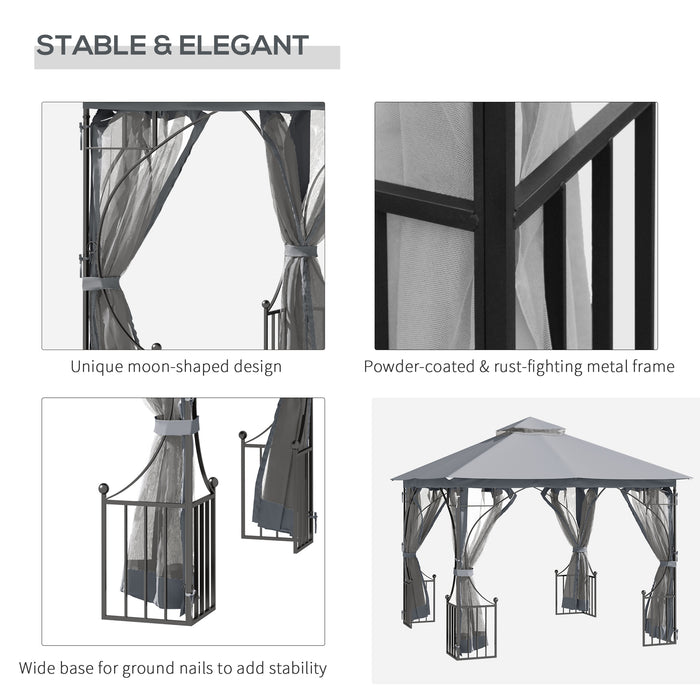 Garden Gazebo 3x3M - Double Tier Patio Party Tent with Sun Shade and Metal Frame - Ideal for Outdoor Shelter and Leisure Activities