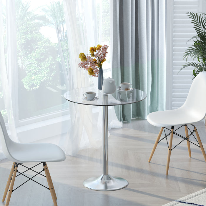 Modern Round Glass Dining Table - Tempered Glass Top with Steel Base for Durability - Space-Efficient Bar Table for Compact Dining Areas