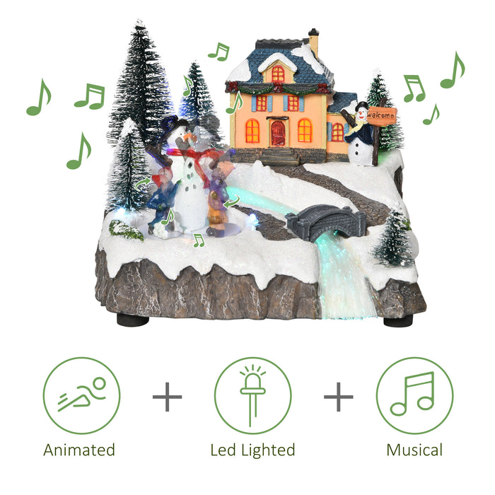 Musical Animated Christmas Village - LED Lit Holiday Decor with Fiber Optic and Rotating Skating Pond - Festive Ornament for Seasonal Display