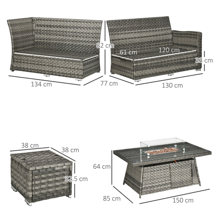 Luxury 9-Person PE Rattan Outdoor Sofa Set - Includes 50,000 BTU Gas Fire Pit Table & 3 Footstools - Perfect for Patio Gatherings and Cozy Evenings