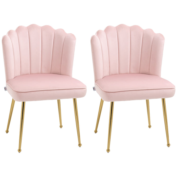 Shell Luxe Velvet Accent Chair - Plush Modern Seating with Gleaming Gold Metal Legs - Ideal for Living Room, Bedroom, or Home Office Elegance, Set of 2 in Pink