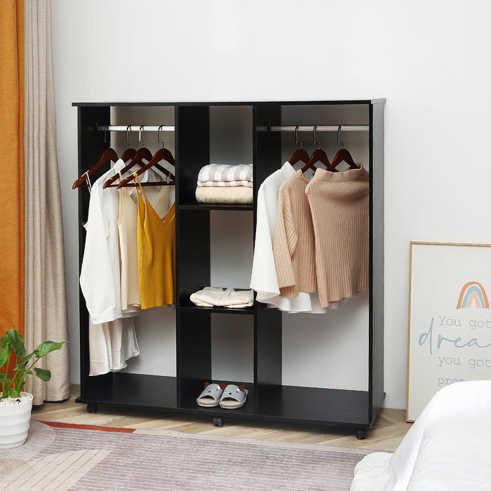 Double-Sided Mobile Wardrobe - Clothes Hanging Rails with Storage Shelves, Bedroom Organizer - Ideal for Space-Saving Clothing Management