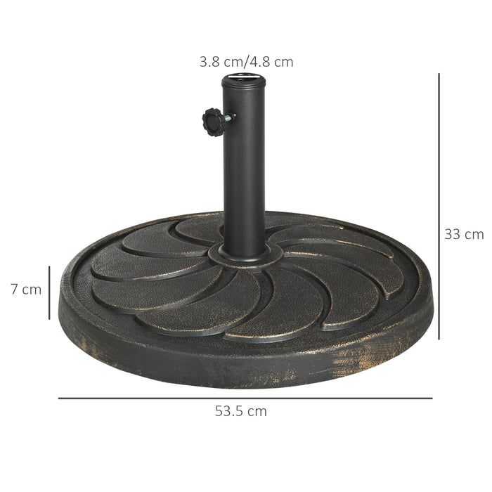 Resin Garden Parasol Base, 18kg - Round Bronze Umbrella Stand for Φ38-Φ48mm Poles - Ideal for Outdoor Market & Patio Stability