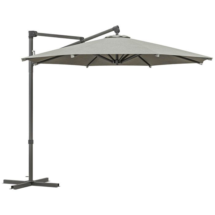 Cantilever Banana Parasol with Cross Base - 360° Rotating Beige Patio Umbrella, Crank Handle and Tilt Function - Ideal for Sun Shade and Outdoor Comfort