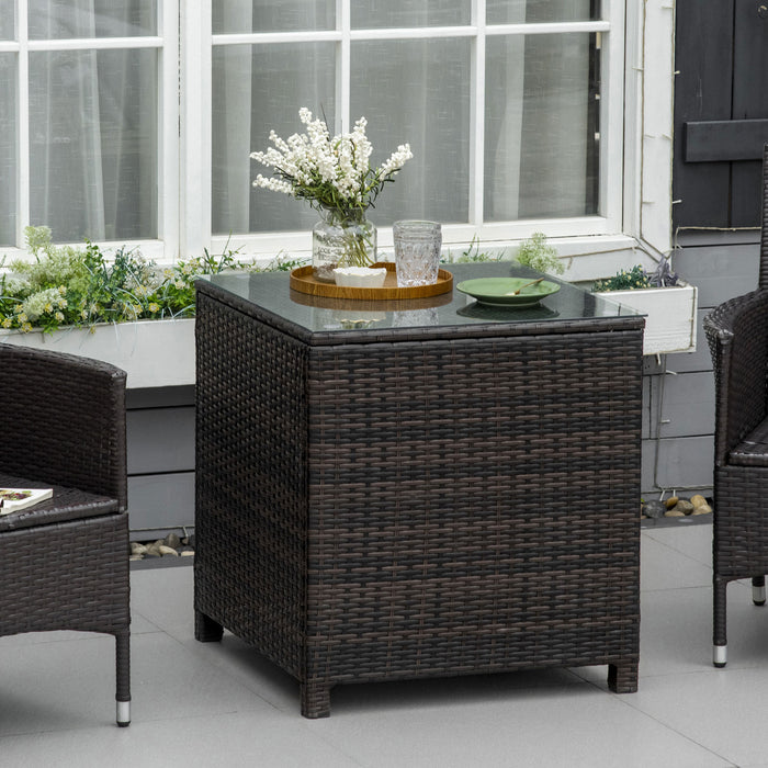 Rattan Patio Side Table with Tempered Glass Top - Durable Brown Outdoor Furniture Accessory - Ideal for Garden and Patio Spaces