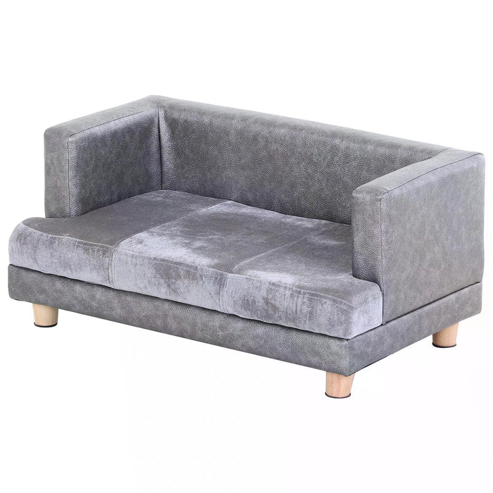 Elevated Grey PU Leather Dog Sofa Bed - Comfortable and Stylish Pet Furniture - Ideal for Supporting Joint Health in Dogs