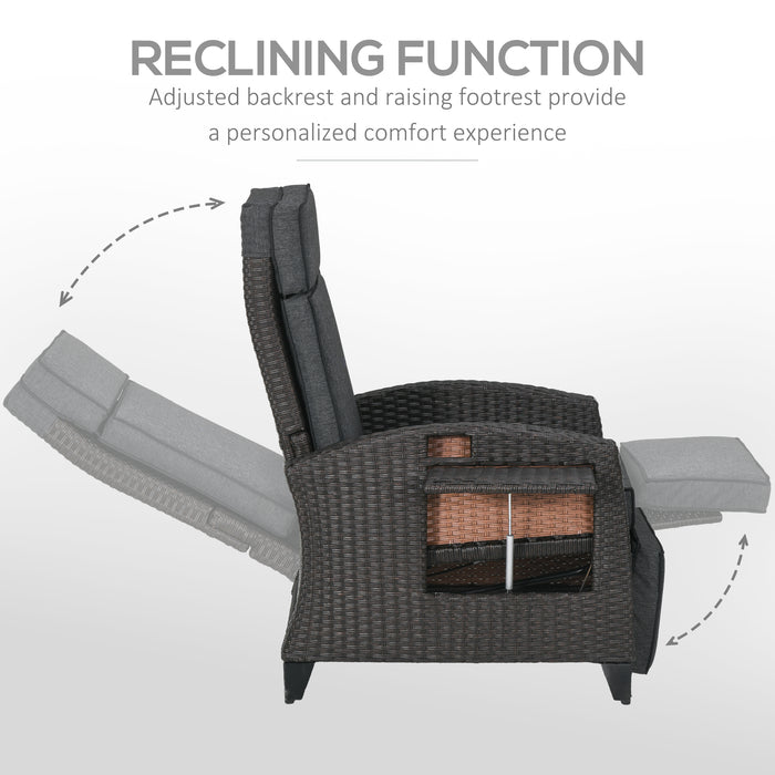 Outdoor Reclining Lounge Chair with Adjustable Backrest & Footrest - Includes Cushion and Side Tray in Grey - Ideal for Patio Comfort and Relaxation