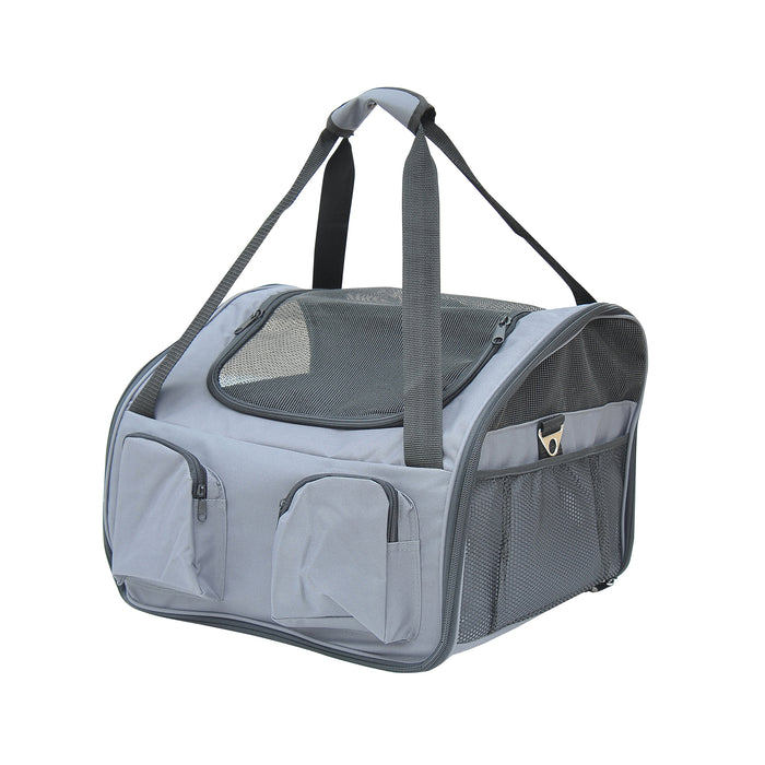 Portable Pet Transporter - Mesh Window Foldable Cat & Dog Carrier Bag, 41x34x30cm in Grey - Ideal for Stress-Free Travel with Small Animals