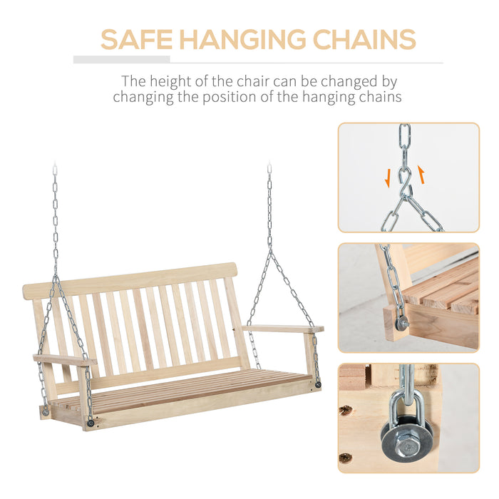 Wooden 2-Seater Porch Swing Chair - Hanging Hammock Bench with Chains for Garden, Outdoor Furniture - Cozy Natural Wood Patio Swing for Couples and Relaxation