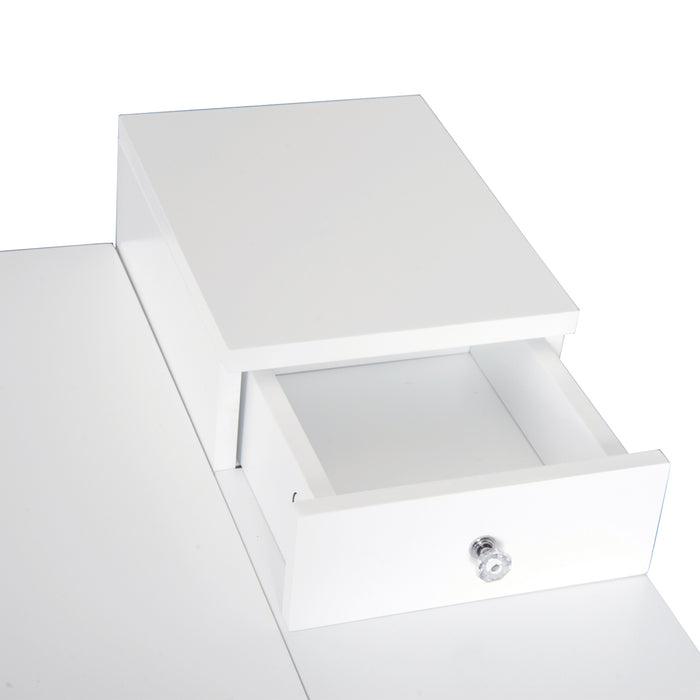 Modern MDF and Pine Dressing Table with Flip-Up Mirror - Versatile Desk with 2 Drawers in Sleek White Finish - Ideal for Bedroom Makeup Station and Work Area