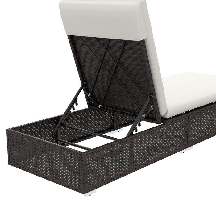 Rattan Sun Lounger Duo with Adjustable Reclining Backs - Stylish Brown and Cream Design - Perfect for Poolside Relaxation or Garden Comfort