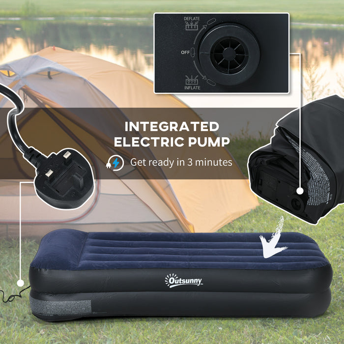 Inflatable Single Air Mattress - Built-in Electric Pump and Portable Design - Ideal for Camping and Overnight Guests