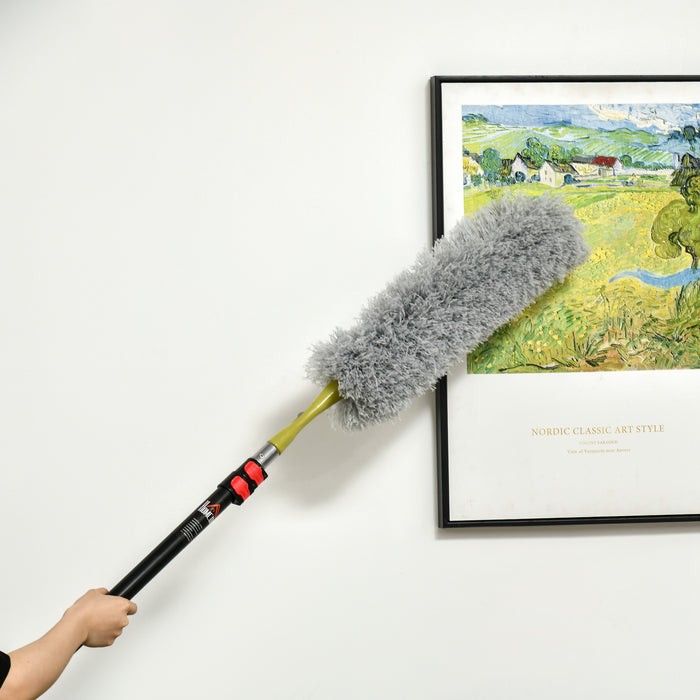 Extendable Microfiber Feather Duster - Telescopic Pole up to 5.9ft, Bendable Head - Ideal for High Ceilings and Ceiling Fans Cleaning