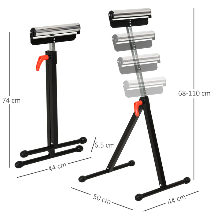 Folding Roller Stand with Ball Bearing - Height Adjustable Material Support Pedestal, Durable Metal Construction - Portable Tool for Workshop and Jobsite Use