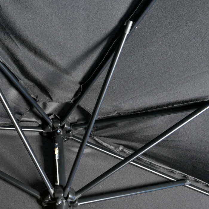 Half Parasol 3m Diameter - Semi-Circular Outdoor Umbrella with Metal Frame and Crank Handle, Black - Ideal for Balconies and Compact Spaces (Base Not Included)