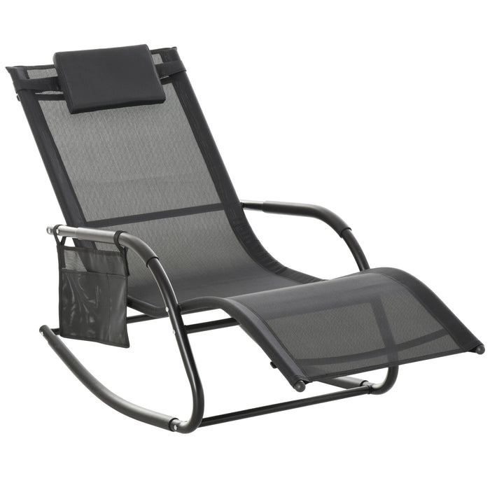 Breathable Mesh Patio Rocker - Indoor & Outdoor Rocking Lounge Chair with Removable Headrest - Comfortable Seating for Garden Relaxation, Black