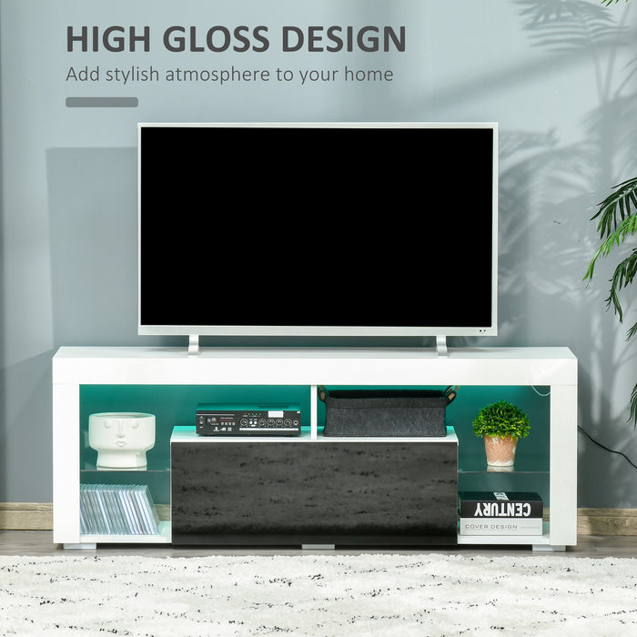 High Gloss 140cm Media TV Stand Cabinet with LED RGB Lighting - Ample Storage Shelf for Electronics - Perfect for 55 inch TVs in Black and White
